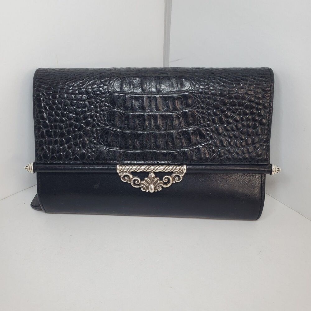 Vintage Brighton Black Croc Embossed Large Wallet Classic Chic City *No Strap